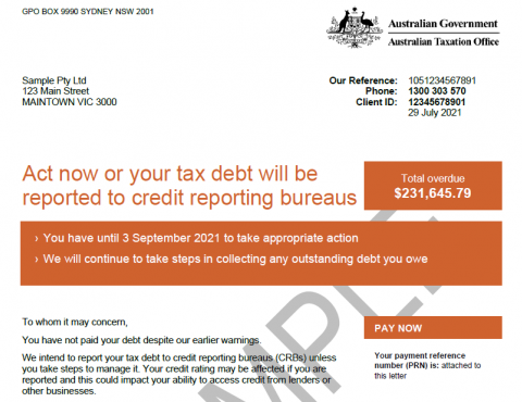  ATO Credit Reporting Sample warning letter