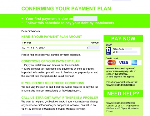  LP Articles ATO Payment Plan Australian Taxation OFfice ATO payment plan arrangement example page 1